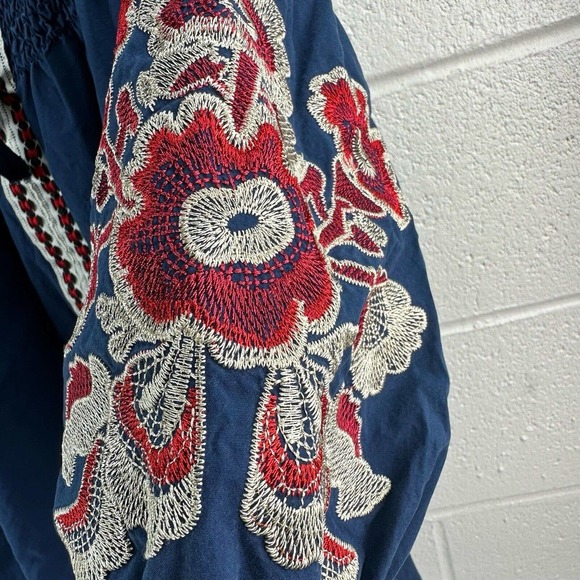 Koko By LovedRobe Navy Embroidered Tie Front Tassel Blouse Floral Plus Sz 24 - Picture 2 of 7